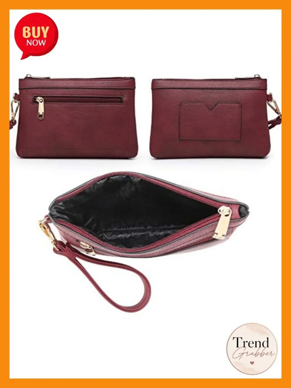 Vegan PU Leather Satchel Handbag Set with Wristlet, Top Handle Tote Shoulder Bag